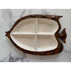 Vintage treasure craft wooden serving platter Angel fish nautical ocean kitchen